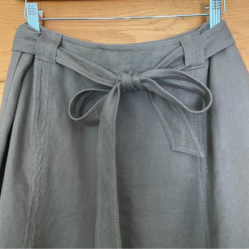 Orvis mushroom brown linen pleated tie belt midi skirt - Picture 2 of 6